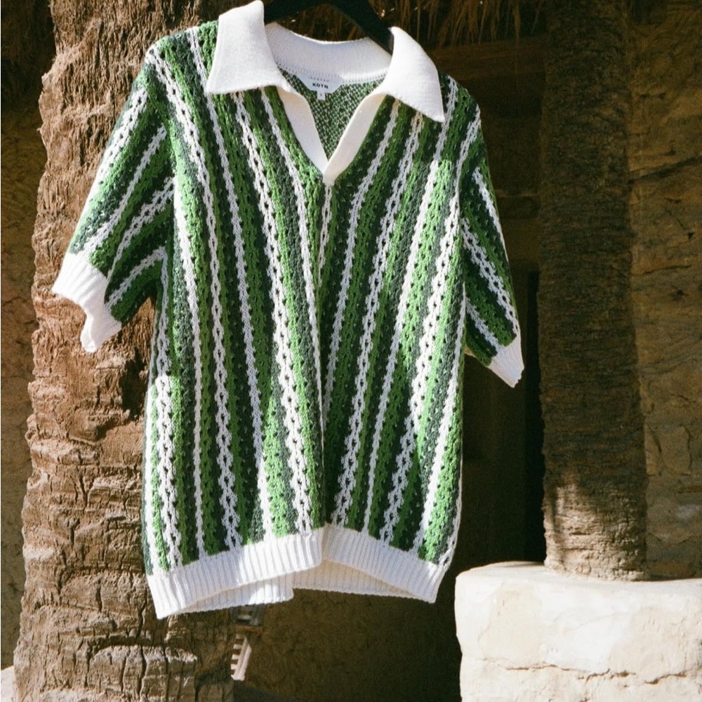 KOTN Green and White Striped Polo Shirt